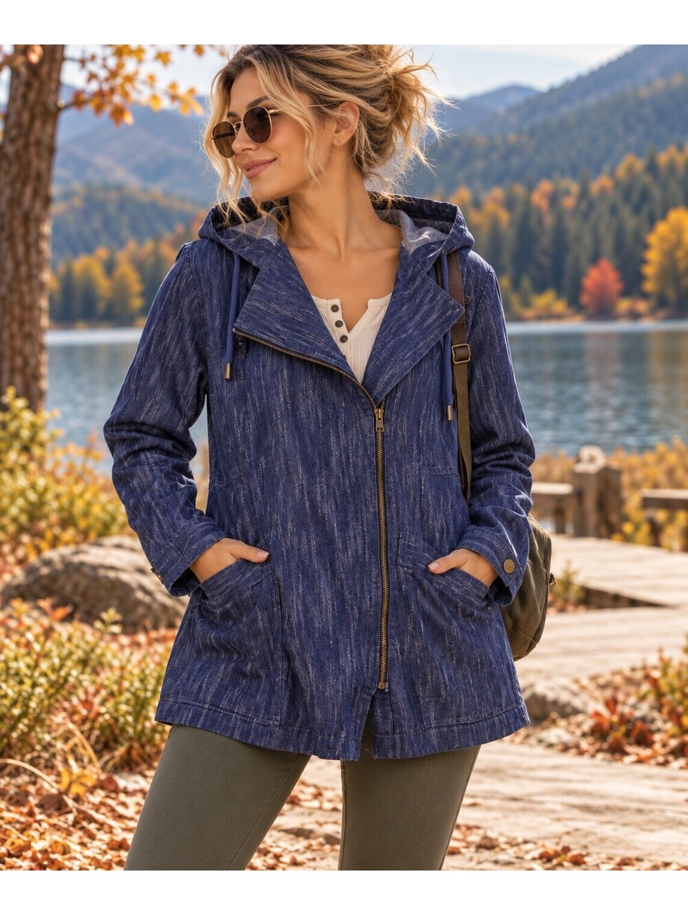 CAbi Adventure Anorak Hooded Jacket Womens M Indigo Heavyweight Utility Cotton